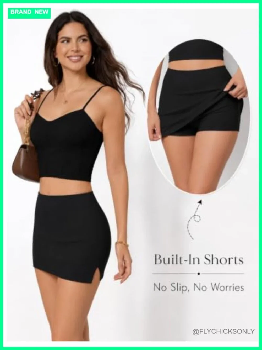 Mini Skort with Built-In Shorts Side Slit Stretchy Y2K Going Out Skirt
